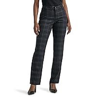 Lee Women's Petite Wrinkle Free Relaxed Fit Straight Leg Pant, Black/Charcoal Plaid