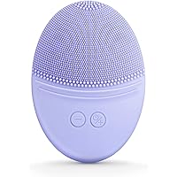 Facial Cleansing Brush Made with Ultra Hygienic Soft Silicone, Waterproof Sonic Vibrating Face Brush for Deep Cleansing, Gentle Exfoliating and Massaging, Inductive Charging (Violet)