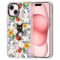 MOSNOVO Compatible with iPhone 15 Plus Case, [Buffertech 6.6 ft Drop Impact] [Anti Peel Off Tech] Clear TPU Bumper Phone Case Cover with Cute Black Cat in Garden Designed for iPhone 15 Plus 6.7