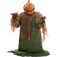 Haunted Hill Farm Motion-Activated Jack O' Lunger by Tekky, Lunging Scare Prop Animatronic for Indoor or Covered Outdoor Creepy Halloween Decoration, Plug-in or Battery Operated