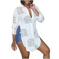 Long Sleeve Shirts for Women, Fashion Plain Color Loose Fit Cardigan Tops Summer Casual Slutty Side Slits Tunic Tees
