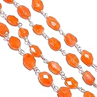 36 inch long gem carnelian 4x7mm oval shape faceted cut beads wire wrapped silver plated rosary chain for jewelry making/DIY jewelry crafts #Code - ROSARYCH-0199