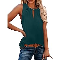 Womens Crewneck Keyhole Tank Tops Sexy Summer Sleeveless Tops Casual Loose Fit Shirts 2024