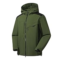 Women Outdoor Waterproof Rain Jacket Softshell Color Block Hooded Raincoat Lightweight Hook&Loop Sleeve Hiking Coat