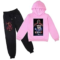 Unisex Child Pullover Hoodies and Sweatpants Outfit,Kid Long Sleeve Hooded Tops Tracksuit in 2-14 Years Old(6 Colors)