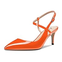 Aachcol Women Slingback Pumps Ankle Strap D'Orsay Stiletto Mid Heel Close Pointed Toe Dress Shoes 2.5 Inches