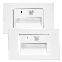 Maxxima 2 Pack Horizontal LED Motion Sensor Step Light - Modern Indoor/Outdoor Stair Light, 3 CCT Color Selectable 3000K, 4000K, 5000K, 160 Lumens, IP65 Rated for Outdoor and Damp Locations - White