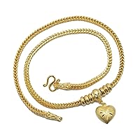 Classy Beads and Heart Franco Link Necklace 24k Gold Plated 17