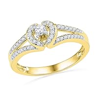 The Diamond Deal 10kt Yellow Gold Womens Round Diamond Heart Promise Bridal Ring 1/4 Cttw