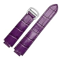 for Cartier Wristbands Quality Color Genuine Leather Watchbands Deployment Buckle Replacement Leather Strap Female Bracelet (Color : Purple, Size : 16x9mmGold Clasp)