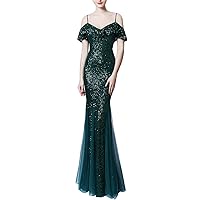 Women's Off-Shoulder Sequins Floor-Length Mermaid Evening Dress