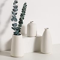 White Ceramic Vase for Home Decor, White Vases for Pampas Grass, Set of 3 Small Modern Flower Vase for Shelf, Bookshelf, Table Decor, Mantel, Entryway Living Room Décor, Japandi Home Decor