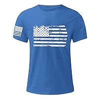 Mens 4th of July Shirts Short Sleeve USA Flag Print Patriotic Shirt Summer Casual Basic Tee Tops Slim Fit Work Clothes