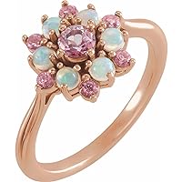 14k Rose Gold Round 4mm Polished Gen Baby Pink Topaz and Ethiopian Opal Ring Size 7 Jewelry for Women