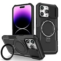 Ring Case for Magsafe for iPhone 15 Pro Max Slide Camera Protection Phone Cover for iPhone 14 13 12 11 Pro Max (Black,for iPhone 14 Plus)