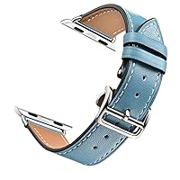 Compatible with Apple Watch Band 40mm 38mm 44mm 42mm Classic Genuine Leather Cowhide Thick line Trace Folding Buckle Watch Band, Compatible for Apple Watch iWatch Series 4 3 2 1 (Blue, 38mm)