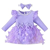 IBTOM CASTLE Newborn Baby Girl Fall Winter Clothes Long Sleeve Romper Dress Ribbed Tutu Princess Birthday Party Outfits 2pcs