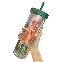 Glasses Drinking,Tumblers, Water Bottle With Fruit Infuser Leak-Proof Infuser Water Bottle Clear 800ML Drinking Cup With Straw for Fruit Iced Coffee Bubble Tea