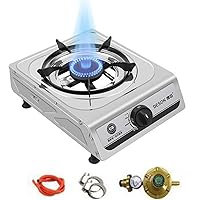Gas Rangetop, NG/LPG Convertible Stainless Steel Gas Stove, Single Burner Portable Cooktop for Cooking