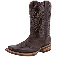 Texas Legacy Mens Brown Western Leather Cowboy Boots Crocodile Print Square Toe