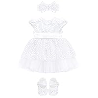 Lilax Baby Girls Glitter Tulle Dress, Sparkle Polka Dots Princess Gown with Matching Headband and Shoes