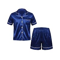 Men's Silk Satin Pajamas Set Short Sleeve Top Shirt Casual Shorts Sleepwear