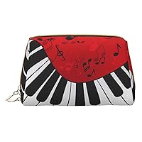 Music Note Piano Print Leather Clutch Zipper Cosmetic Bag, Travel Cosmetic Organizer, Leather Storage Cosmetic Bag