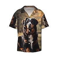 Cute Bernese Mountain Dog Men's Summer Short-Sleeved Shirts, Casual Shirts, Loose Fit with Pockets
