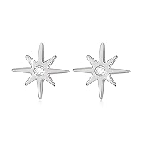 14K Real Gold Diamond Star Earrings for Women, Natural Round Diamond North Star Studs Anniversary Christmas Gifts Jewelry for Her