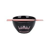 Bioworld Blackpink Crown and Logo Ceramic Ramen Bowl and Plastic Chopsticks Set