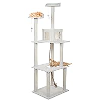Cat Tree - 6-Foot Cat Tower for Indoor Cats with Napping Perches, Kitty Condo, 9 Cat Scratching Posts, 2 Hanging Toys, and Rope by PETMAKER (Ivory)
