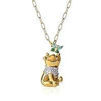 Disney Winnie the Pooh Pendant Necklace 18-Inch - Yellow Gold-Plated Necklace with Butterfly and Pooh Pendant - Winnie the Pooh Jewelry