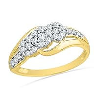 10KT Yellow Gold Round Diamond Three Flower Fashion Ring (1/3 cttw)