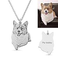 Getname Necklace Personalized Pet Cat Dog Necklace Memorial Picture Jewelry Custom Photo Engraved Necklace 925 Sterling Silver Pendants Chain for Children, Men, Women