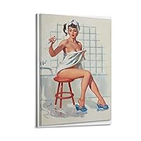 VaizA Bathroom Pinup Getting in Bath Pin-up Girl Vintage Retro Poster Canvas Wall Art Prints Poster Gifts Photo Picture Painting Posters Room Decor Home Decorative 12x18inch(30x45cm)