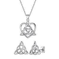 ChicSilver 925 Sterling Silver Celtic Knot Jewelry Set, Dainty Celtic Knot Stud Earrings and Knot Necklace Set for Women Girls