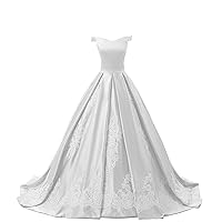 Women's Evening Prom Gowns Off-The-Shoulder Applique Reception Military Ball Dresses Size 4- White