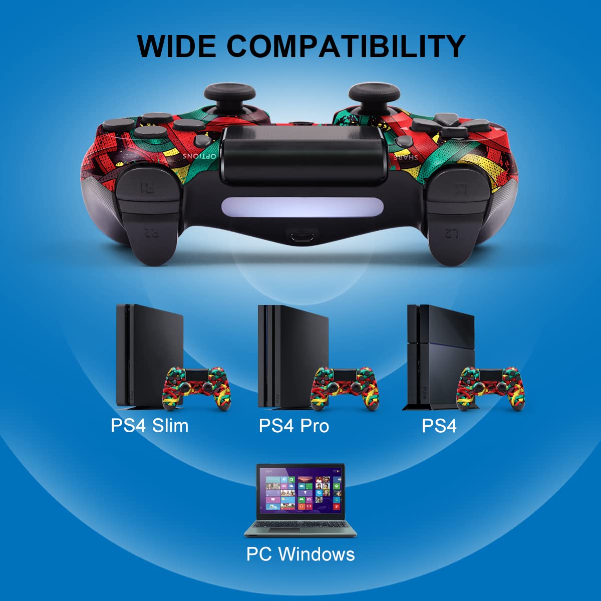 MOOGOLE PS4 Controller Wireless, with USB Cable/1000mAh Battery/Dual Vibration/6-Axis Motion Control/3.5mm Audio Jack/Multi Touch Pad/Share Button, PS4 Controller Compatible with PS4/Slim/Pro/PC