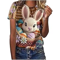 Women Easter Day Shirts Happy Easter Day Short Sleeve T-Shirt Easter Cute Bunny Rabbit Print Graphic Tees Tops