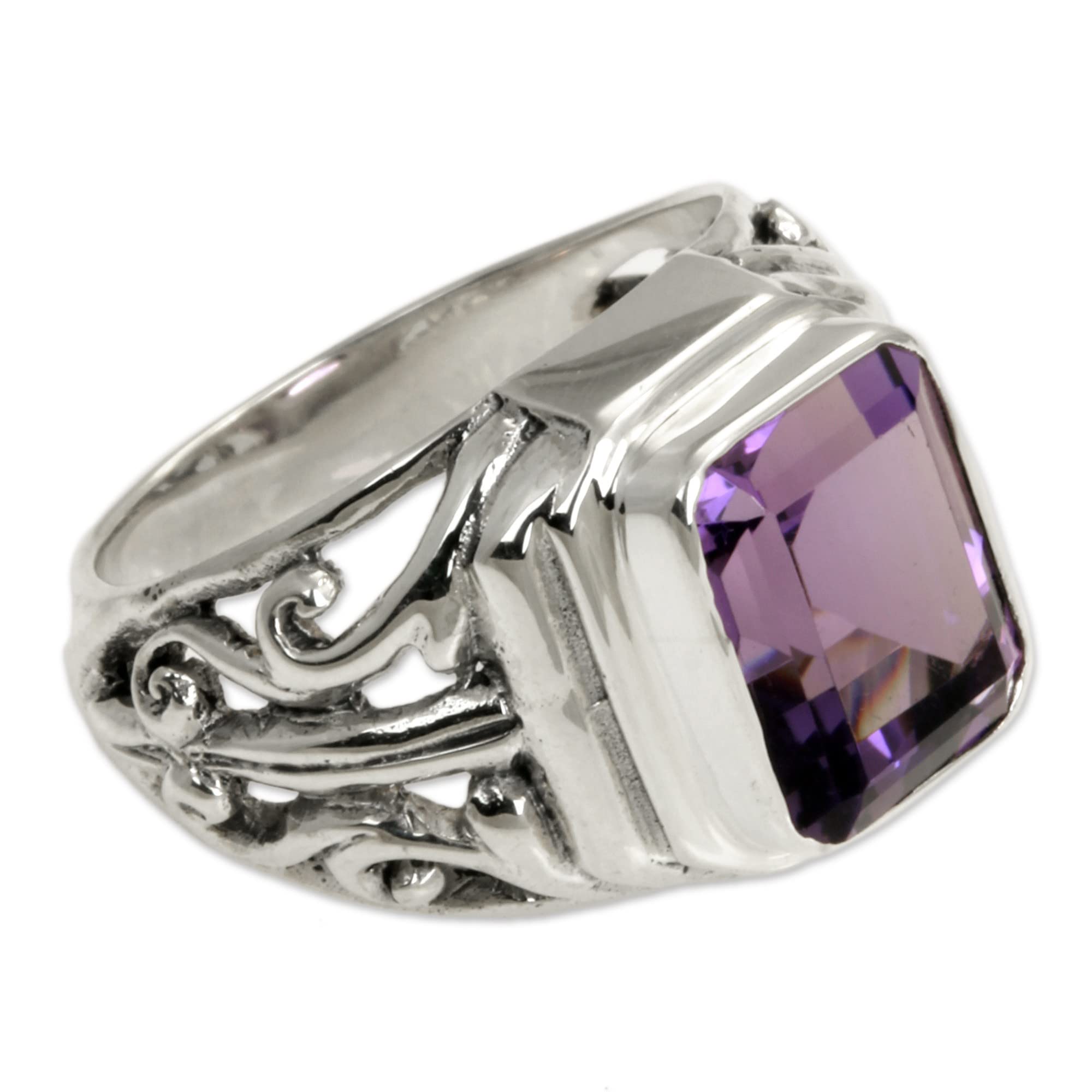 NOVICA Handmade Men's Amethyst Ring .925 Sterling Silver Purple Single Stone Indonesia Birthstone 'Wisdom Warrior'
