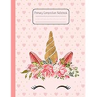 Primary Composition Notebook k-2 with Picture Space: Cute Pink Unicorn Primary Story Journal Grades k-2 Dotted Midline with drawing space on top the ... Handwriting Practice Paper for girls 8.5x11