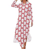 Cute Molar Teeth Women Shirt Dress Button Down Maxi Dress Long Swing Dress Casual Party Dresses