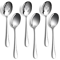6 Pieces Serving Spoons Set, 8.7 Inch, Includes 3 Serving Spoons and 3 Slotted Spoons, Stainless Steel Buffet Banquet Spoons, Large Spoons Utensils Cutlery Set for Home, Kitchen