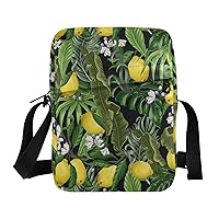 ALAZA Trendy Pattern with Tropical Leaves and Lemons Crossbody Bag Small Messenger Bag Shoulder Bag with Zipper for Women Men