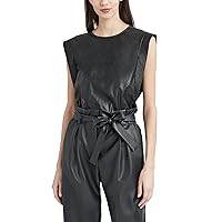 BCBGMAXAZRIA Women's Faux Leather Tank with Relaxed Fit