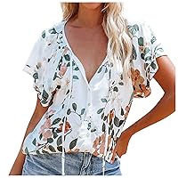 Womens Trendy Tops Tank Graphic Short Sleeve V Neck Tops Sexy Sports Cropped Workout Tops for Women Loose Fit