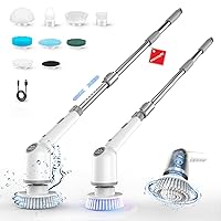 Electric Spin Scrubber, Cordless Shower Scrubber with 8 Replacement Heads, Cleaning Brush with 3 Adjustable Speeds, Bathroom Scrubber with Long Handle Scrub Brush for Bathtub Tile Floor