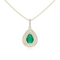 Natural Emerald Halo Teardrop Pendant Necklace with Diamond for Women in Sterling Silver / 14K Solid Gold/Platinum