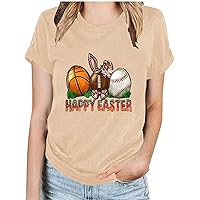 Women Easter Day T Shirt Bunny Rabbit Graphic T-Shirt Funny Letter Cute Love Printed Shirts Summer Short Sleeve Tops