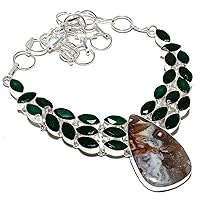 Crazy Lace Agate, Emerald Gemstone 925 Sterling Silver Necklace 18